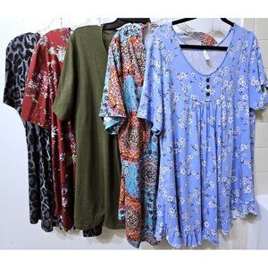 5 Plus Size Women’s SS Loose-Fit Casual Tops ~ Solid Floral Tie-Dye 2X XXL 18W
